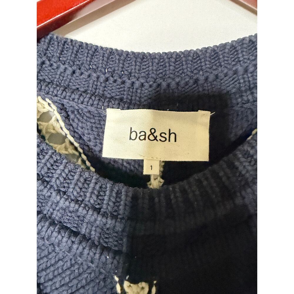 Ba&Sh Gardy Crochet Crewneck Pullover Sweater In Marine Navy White Sz 1 US S - Picture 3 of 8